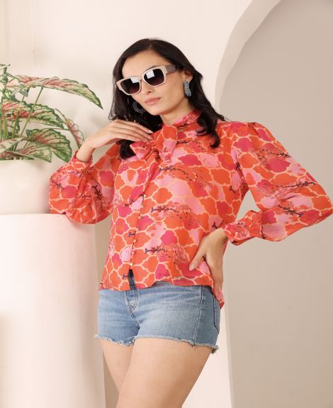 TSM Comfort Fit Floral Printed Collarless Casual Shirt